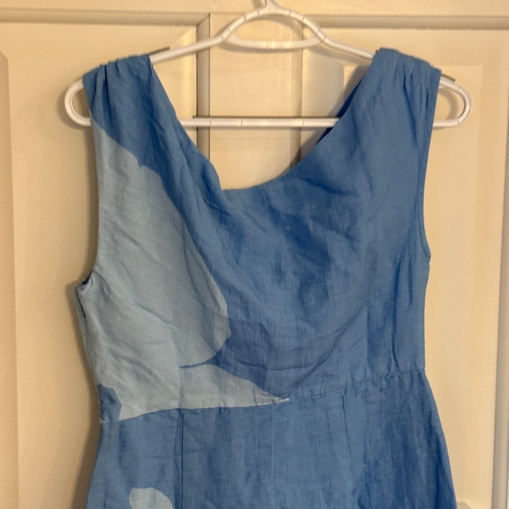 Anthropologie Sleeveless linen asymmetric floral Dress Blue 45416 - Picture 7 of 13